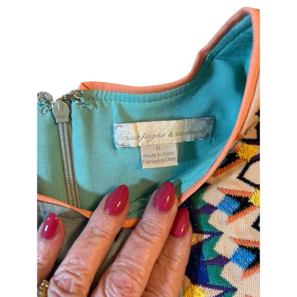 Boho Embroidered Champagne and Strawberry Dress - Size S - Picture 6 of 10